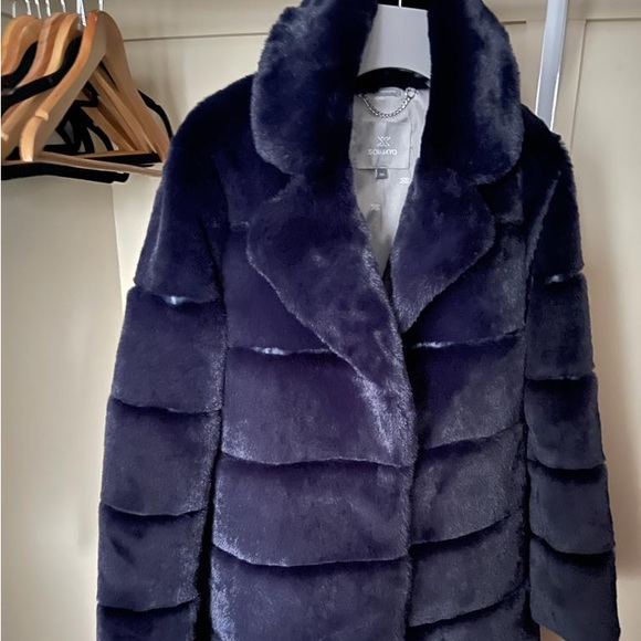 Navy blue faux fur coat SOIA & KYO - Picture 1 of 3